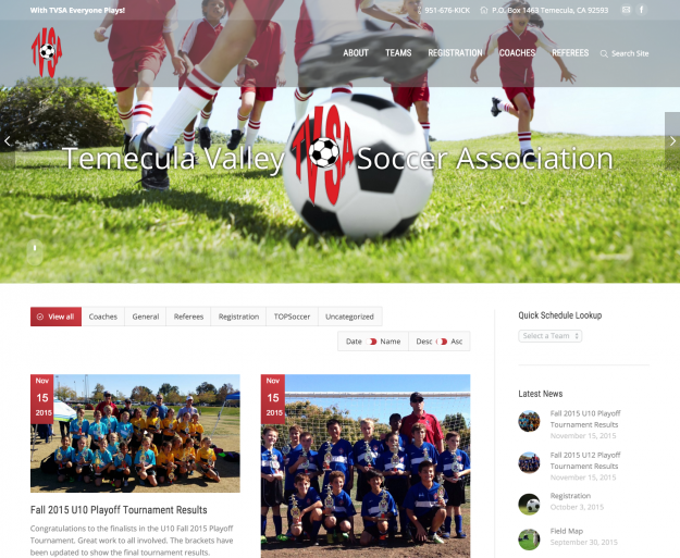 Temecula Valley Soccer Association Website